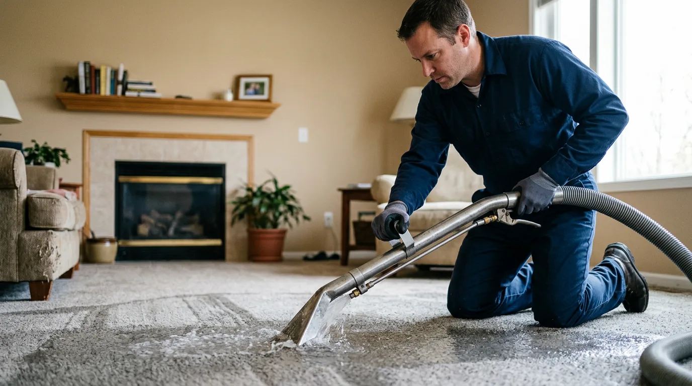 Water damage restoration technician working near Newtown, CT